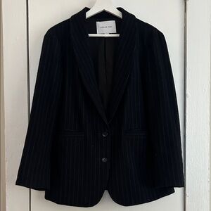 Amour Vert Navy Green Pinstripe Tailored Wool  Blazer size XS
